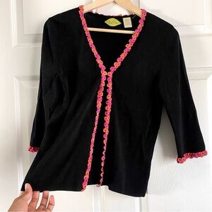 vintage ‘ PRIMA BELLA ’ Black Floral V-Neck Cardigan size s